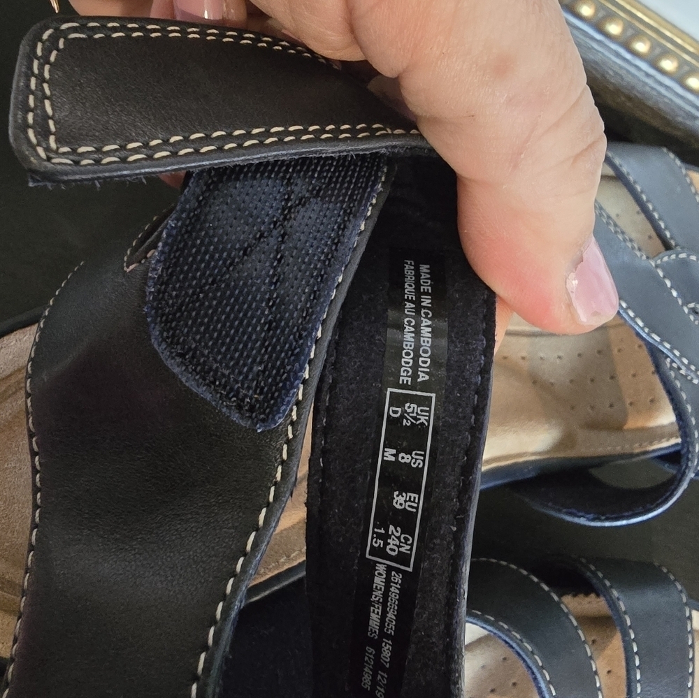Clarks Women's Unstructured Slingback Capri Strap Wedge Navy Sandals 8 - Picture 6 of 8